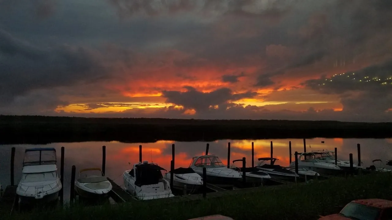 Sunset over Shady River Marina docks